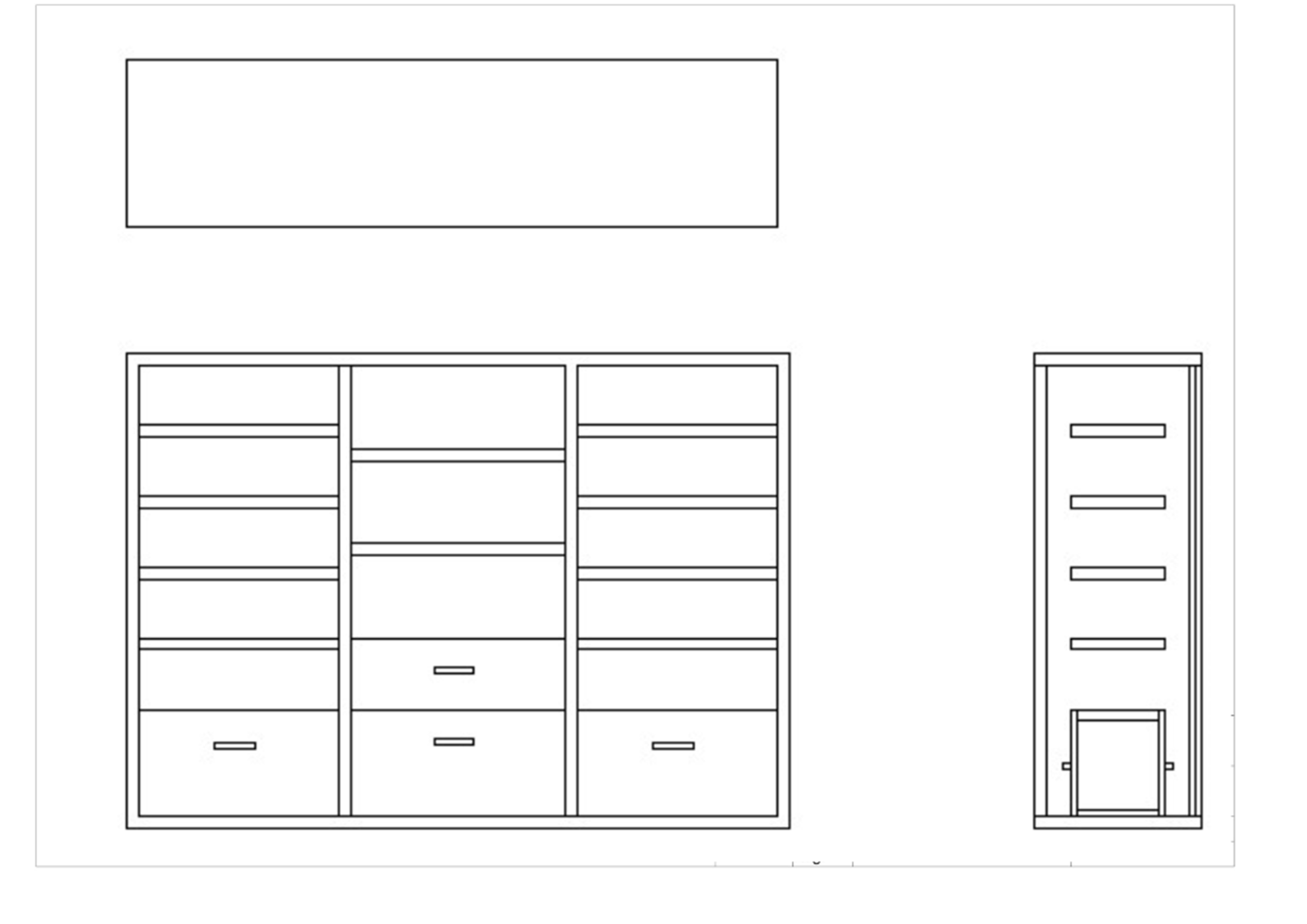 Proceso de diseño - Alzado y planos técnicos de carpintería del módulo biblioteca