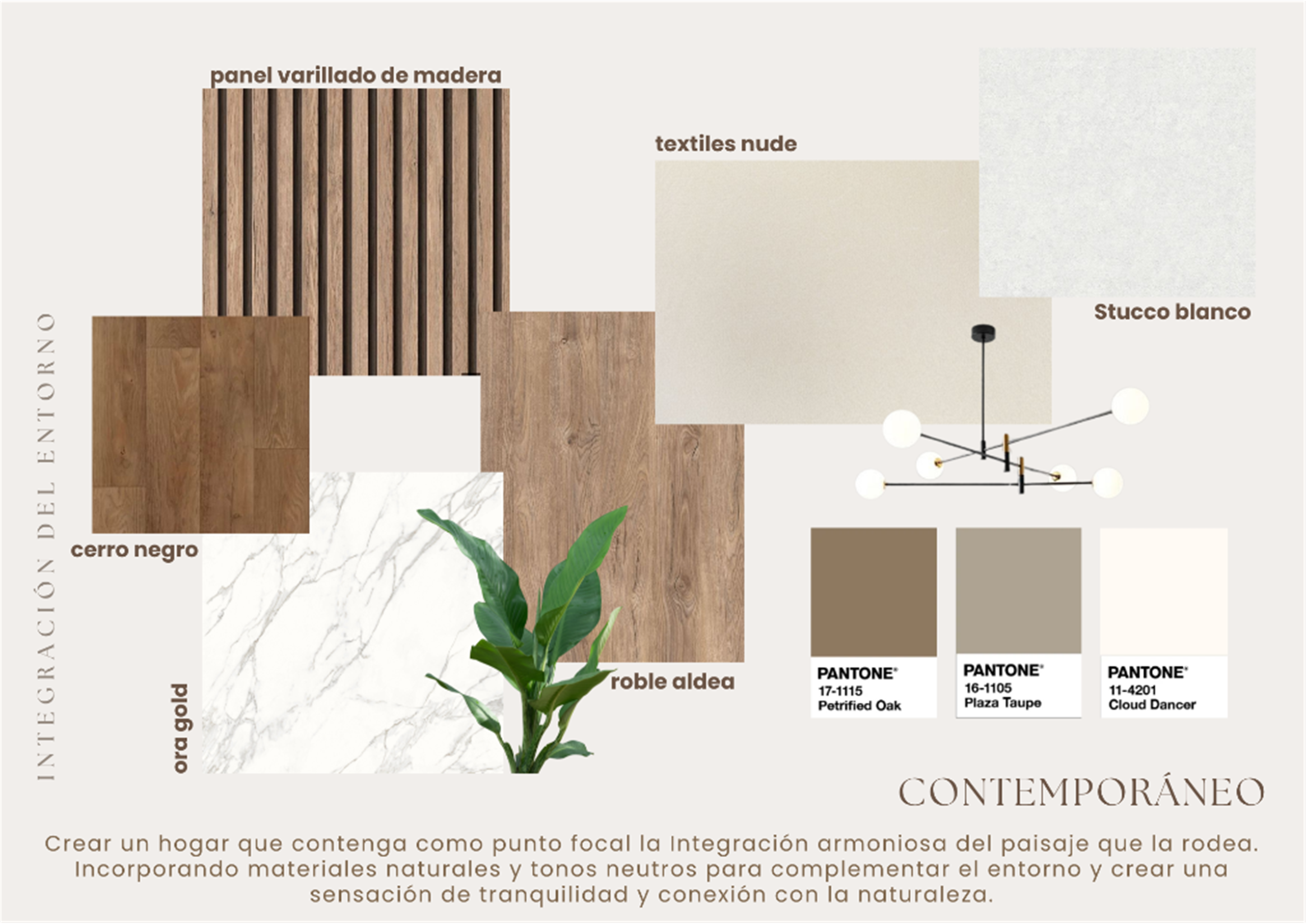 Proceso de diseño - Moodboard de materiales y paleta contemporánea de Entre Paisajes