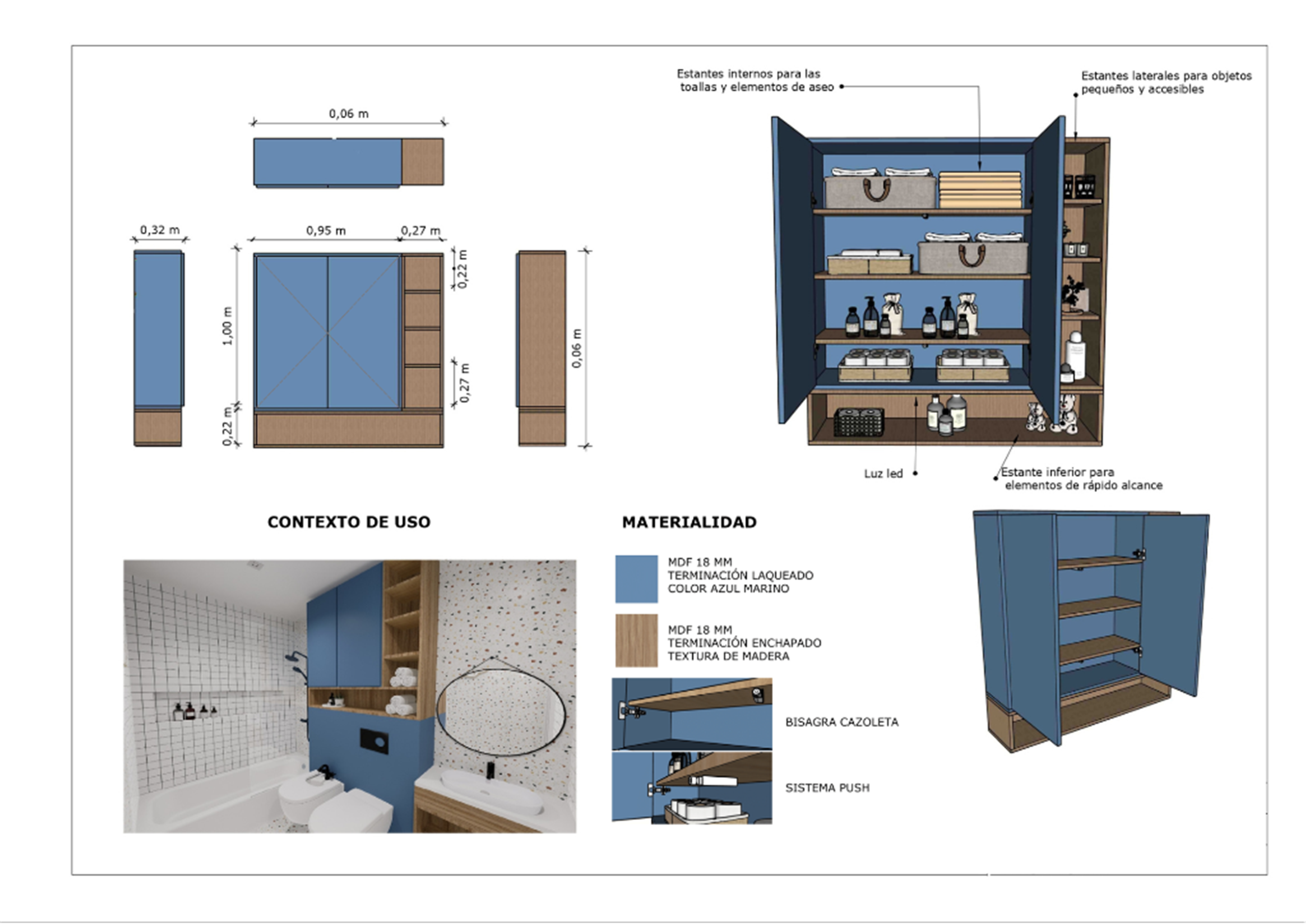 Proceso de diseño - Plano de carpintería y despiece del mueble de baño de Dante